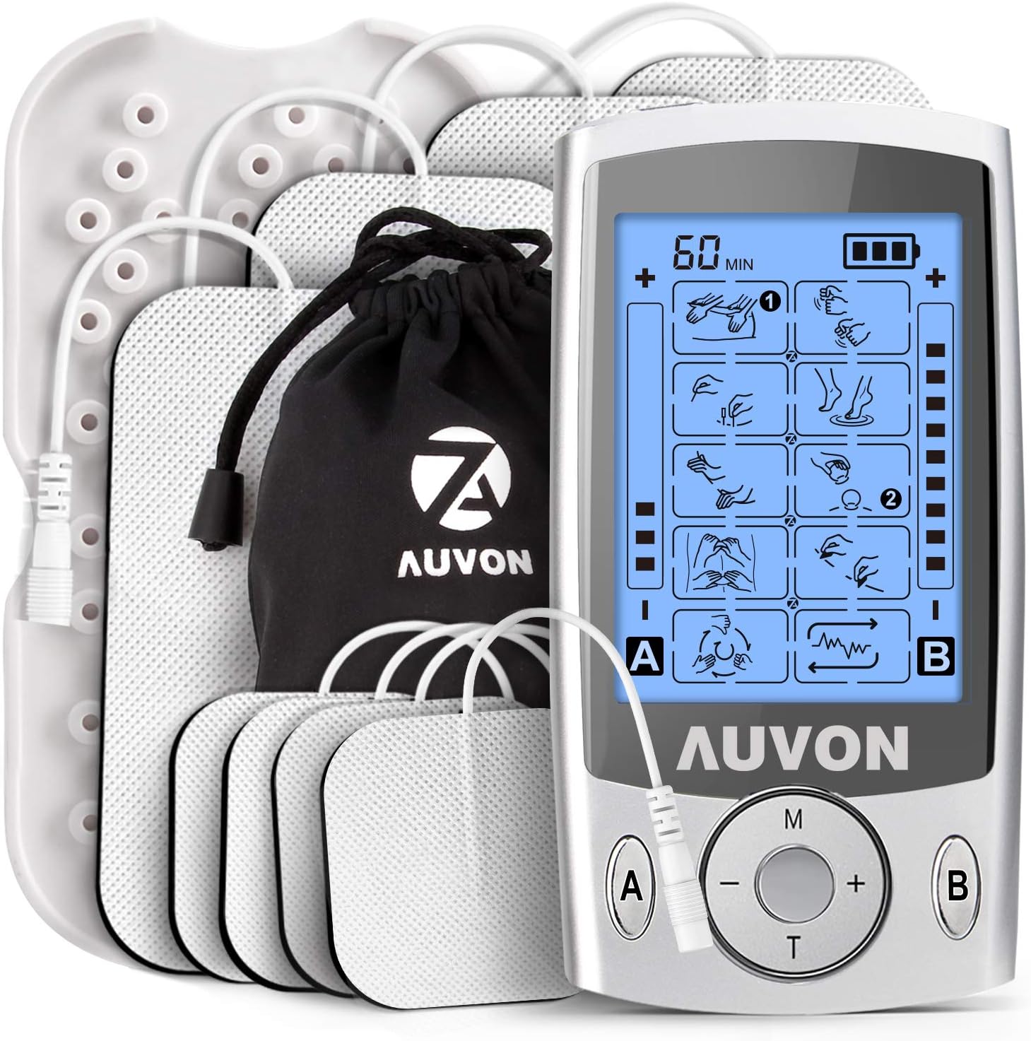 AUVON dual-channel TENS machine with electrode pads